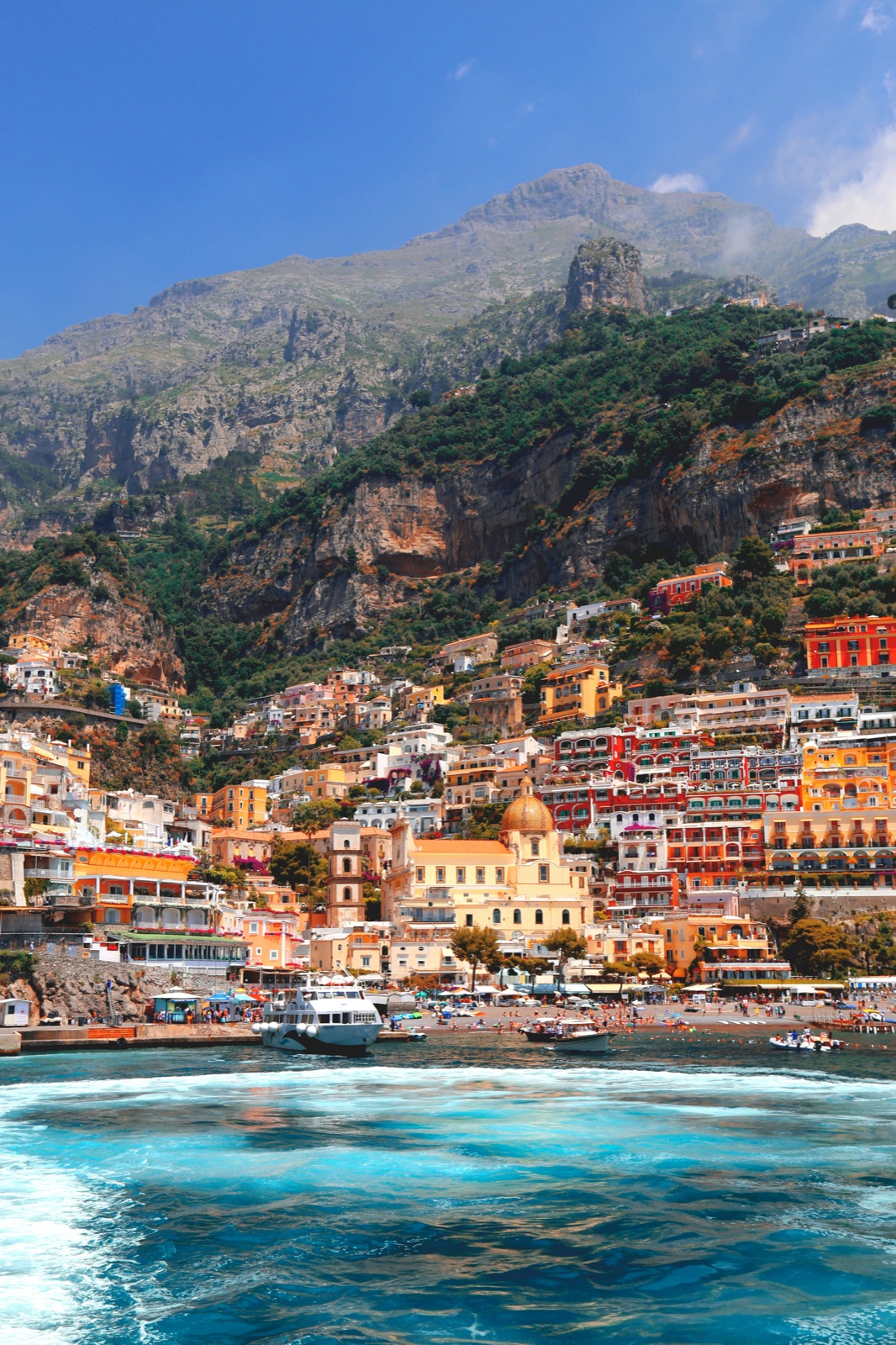 Colorful Italian coastal town viewed from the water